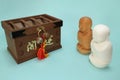 Praying ksitigarbha and the offertory box in blue #2 Royalty Free Stock Photo
