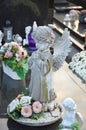 Praying angel figurine on the grave Royalty Free Stock Photo