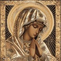 The praying Mary depicted in Byzantine style. AI generative