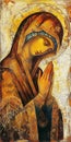 The praying Mary depicted in Byzantine style. AI generative