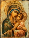 The praying Mary depicted in Byzantine style. AI generative