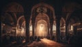 Praying men in illuminated mosque at night generated by AI Royalty Free Stock Photo
