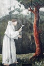 Praying monk A picture painted on a wooden board