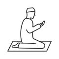 Praying muslim man linear icon