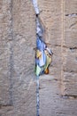 Praying notes in a gap of the wailing wall in vertical view Royalty Free Stock Photo