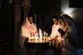 Praying nuns in Church of the Holy Sepulchre,  in Old City East Jerusalem Royalty Free Stock Photo