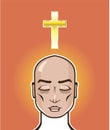 Praying person Gold cross Meditation vector Illustration