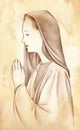 Praying Virgin Mary - pencil drawing