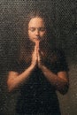 Praying woman sin confession textured portrait Royalty Free Stock Photo