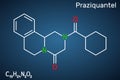 Praziquantel, PZQ, molecule. It is anthelmintic drug for treatment cysticercosis, schistosome, cestode and trematode Royalty Free Stock Photo