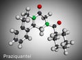 Praziquantel, PZQ, molecule. It is anthelmintic drug for treatment cysticercosis, schistosome, cestode and trematode Royalty Free Stock Photo