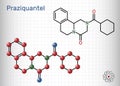 Praziquantel, PZQ, molecule. It is anthelmintic drug for treatment cysticercosis, schistosome, cestode and trematode Royalty Free Stock Photo