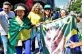Pre-candidate doctor Nise Yamaguchi poses for photos with voters and President Bolsonaro`s flag on Paulista avenue