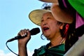 Pre-candidate Nise Yamaguchi`s speech to the people at the demonstration on Paulista avenue