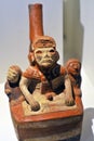 Pre-columbian ceramic called Huaco from unidentified ancient Peruvian culture. Pre inca handcrafted pottery piec