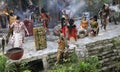 Pre-Hispanic Mayan amerindian people performance into the jungle in the ancient Mayan Villag