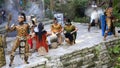 Pre-Hispanic Mayan amerindian people performance into the jungle in the ancient Mayan Village