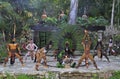 Pre-Hispanic Mayan amerindian people performance into the jungle Royalty Free Stock Photo