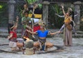 Pre-Hispanic Mayan amerindian people performance into the jungle