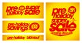 Pre holiday super sale banners, new year and christmas holidays savings posters set