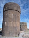 Pre-incan burrial site sillustani with chulpas Royalty Free Stock Photo