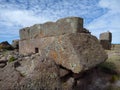 Pre-incan burrial site sillustani with chulpas Royalty Free Stock Photo