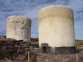 Pre-incan burrial site sillustani with chulpas Royalty Free Stock Photo