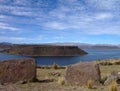 Pre-incan burrial site sillustani with chulpas Royalty Free Stock Photo