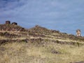 Pre-incan burrial site sillustani with chulpas Royalty Free Stock Photo