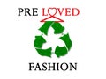 Pre loved fashion text with recycle clothes icon on hanger