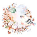 Pre-made Christmas card.Winter wreath