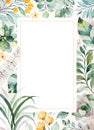 Pre-made Greeting card with succulent plants,palm leaves,flowers,branches