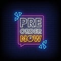 Pre Order Now Neon Sign On Brick Wall Background Vector Royalty Free Stock Photo