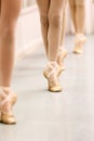 Pre-Pointe teenage girl ballet students practising barre work for ballet feet positions Royalty Free Stock Photo