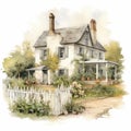 Pre-raphaelite Colonial Farmhouse Design On White Background