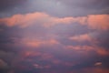 Beautiful clouds before the rain, evening sunset sky in blue and pink