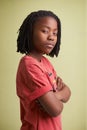 Pre-teen attitude. Studio portrait of a young boy with attitude.