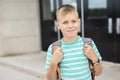 Pre teen boy outside at school Royalty Free Stock Photo