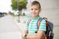 Pre teen boy outside at school Royalty Free Stock Photo