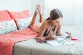 Pre teen girl doing school homework Royalty Free Stock Photo