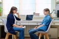 Pre-teen girl at therapy meeting with psychologist Royalty Free Stock Photo