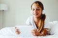 Pre teen girl using tablet pc Royalty Free Stock Photo