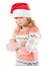 Pre-teen girl wearing a santa hat Royalty Free Stock Photo