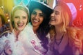 Pre-wedding party vibes. Portrait of a group of young woman having a bachelorette party at a nightclub. Royalty Free Stock Photo