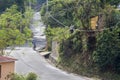 Dramatic colourful image of preacher with bullhorn in small village in caribbean