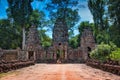 Preah Khan Temple site among the ancient ruins of Angkor Wat Hindu temple complex in Cambodia Royalty Free Stock Photo