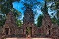 Preah Khan Temple site among the ancient ruins of Angkor Wat Hindu temple complex in Cambodia Royalty Free Stock Photo