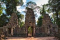 Preah Khan Temple site among the ancient ruins of Angkor Wat Hindu temple complex in Cambodia Royalty Free Stock Photo