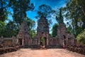 Preah Khan Temple site among the ancient ruins of Angkor Wat Hindu temple complex in Cambodia Royalty Free Stock Photo