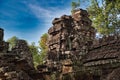 Preah Khan Temple site among the ancient ruins of Angkor Wat Hindu temple complex in Cambodia Royalty Free Stock Photo